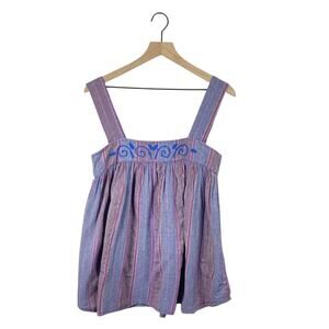 Lakhays Los Angeles handmade purple and blue embroidered tank blouse